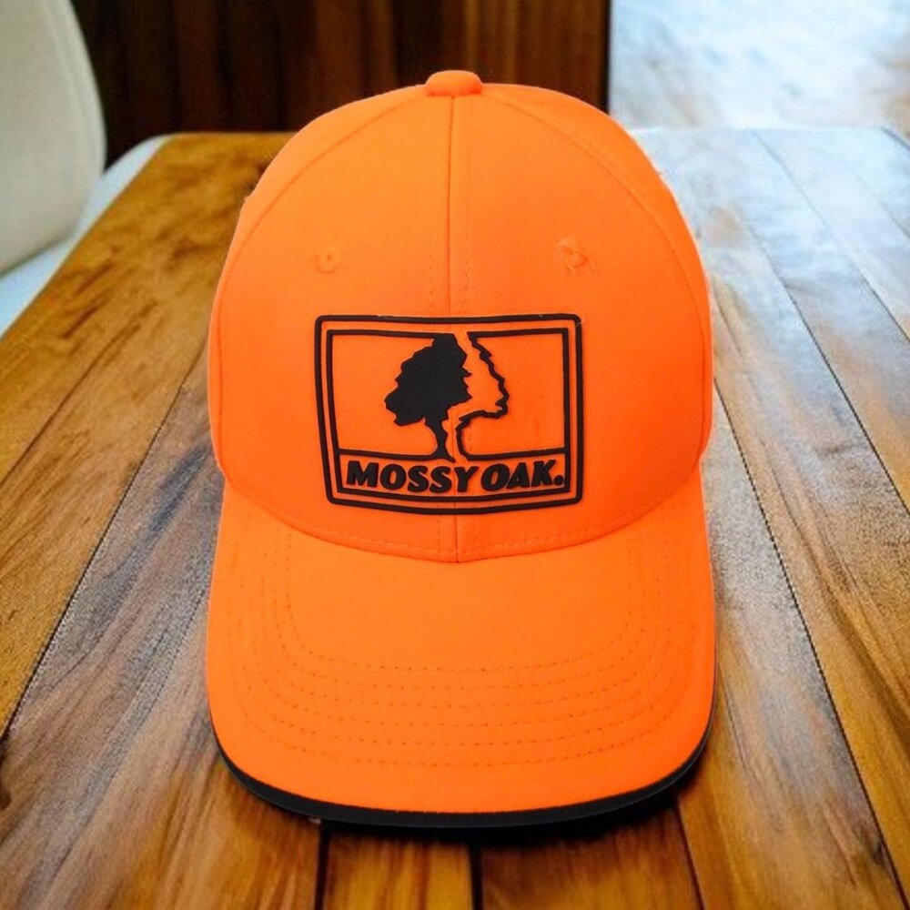Mossy Oak Blaze Orange Strapback Cap Logo Hat Trucker Baseball Hunter Outdoor